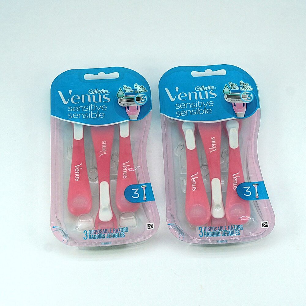 2 Pack Gillette Venus Sensitive Skin Disposable Razors 3 Count NEW‎
